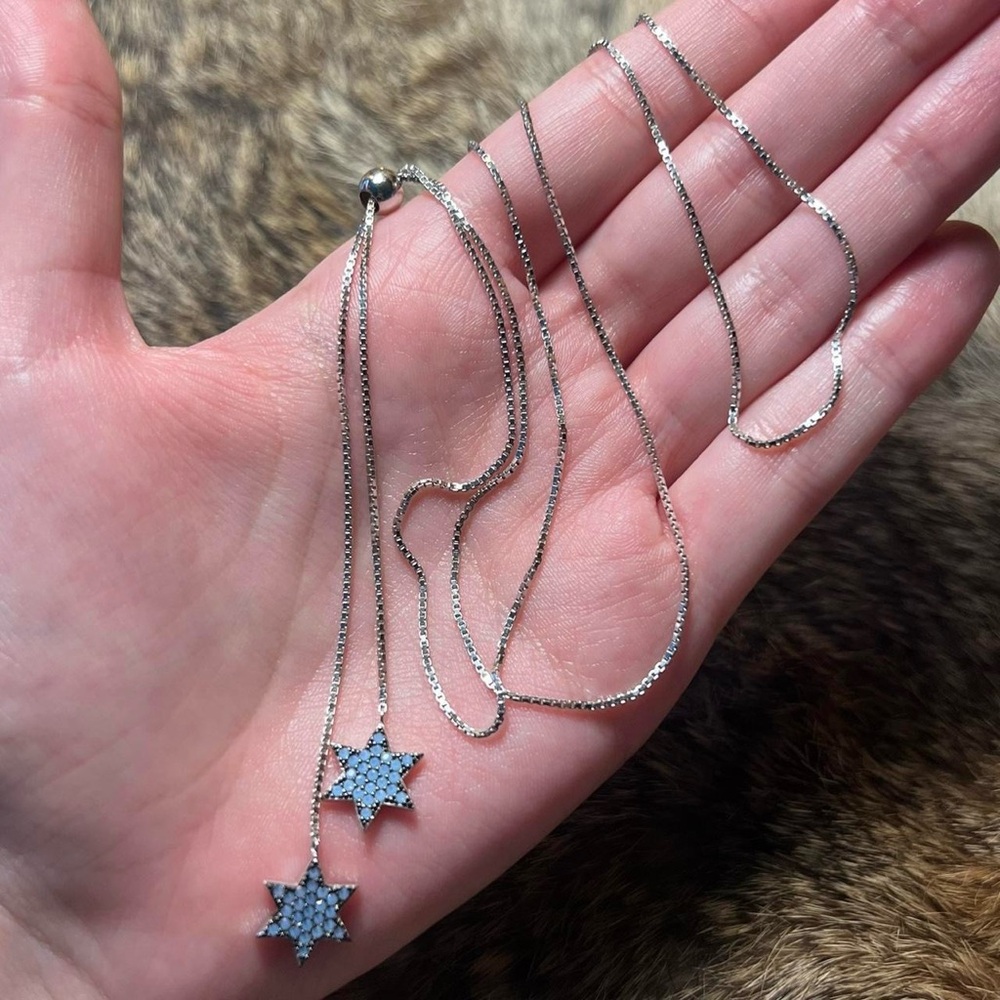 Sterling silver opalite double star lariat necklace